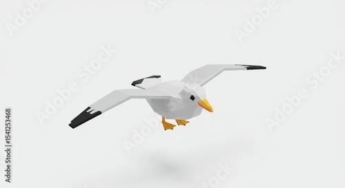 Low Poly Seagull in Flight: A 3D Render