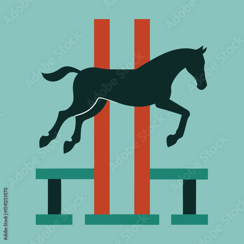 Horse jumping over a double jump obstacle