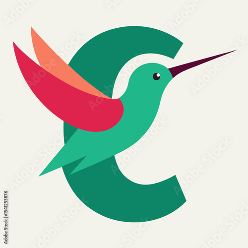 Hummingbird shaped as the letter c logo