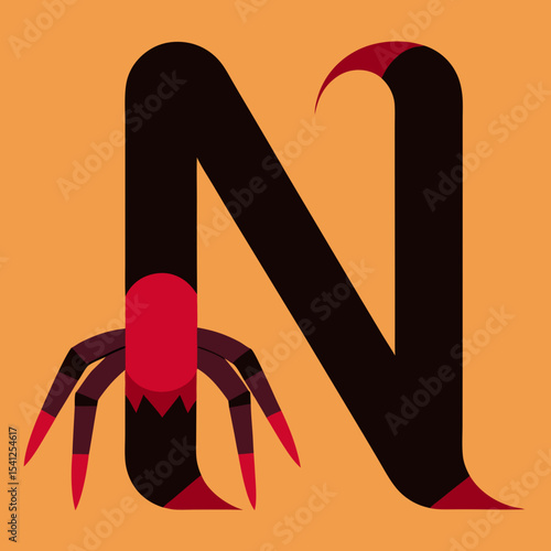 Stylized letter n with spider like appendage