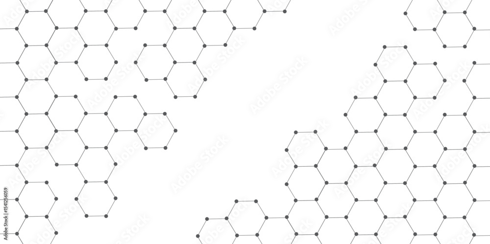 Molecular structure abstract tech background. Geometric white background. Science network pattern, connecting lines and dots medical background, Vector illustration. Vector banner design with hexagons Molecular structure abstract tech background. Geometric white background. Science network pattern, connecting lines and dots medical background, Vector illustration. Vector banner design with hexagons