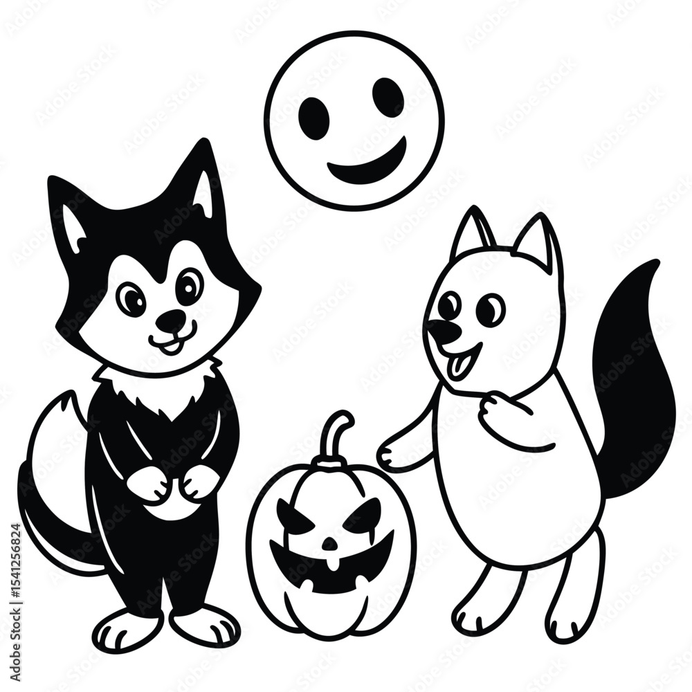 Fototapeta premium Funny cartoon animal set: cute cat and mouse, funny dog, and black cat character illustrations