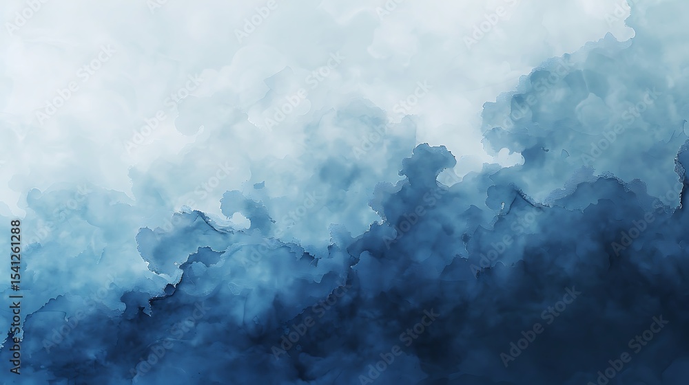 Fototapeta premium Abstract watercolor-like design in shades of blue and white.