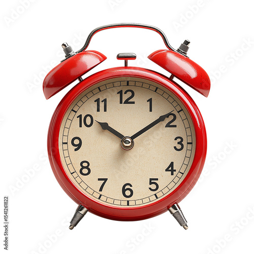 Alarm clock round classic twin bell red minimal style isolated on transparent background