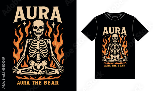Aura the Bear – Skeleton Flame Meditation Tee