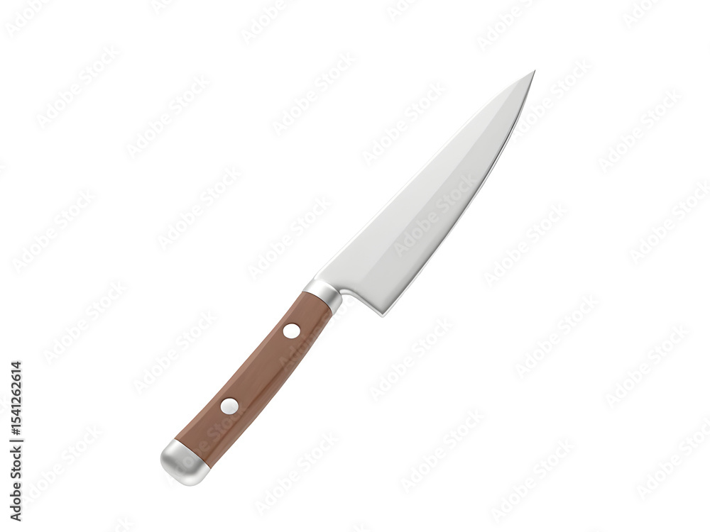 Realistic 3D Render of a Brown Handled Kitchen Knife Silver Blade Isolated Against isolated on a transparent background Realistic 3D Render of a Brown Handled Kitchen Knife Silver Blade Isolated Against isolated on a transparent background