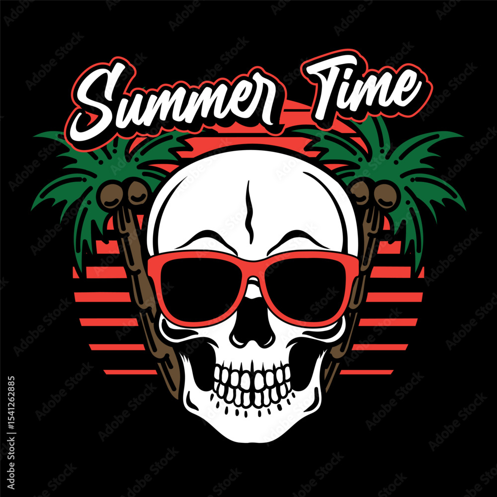 Fototapeta premium Summer skull vibes with palm