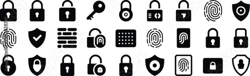 Lock and Security Icons Set in Black Silhouettes for Protection and Safety Design