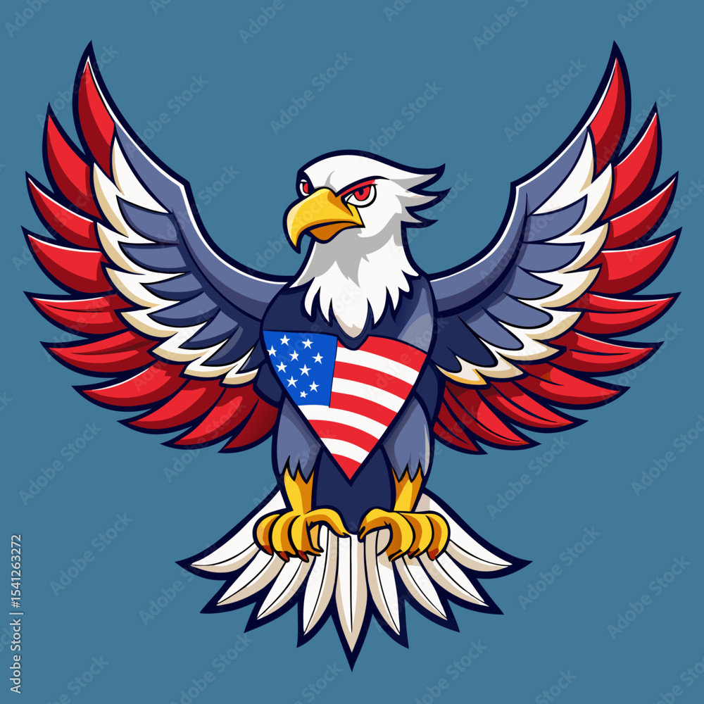 Obraz premium Eagle with Spread Wings and USA Flag