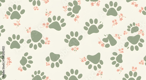 Wallpaper Mural Adorable paw prints with flowers, a cute and seamless animal pattern design Torontodigital.ca