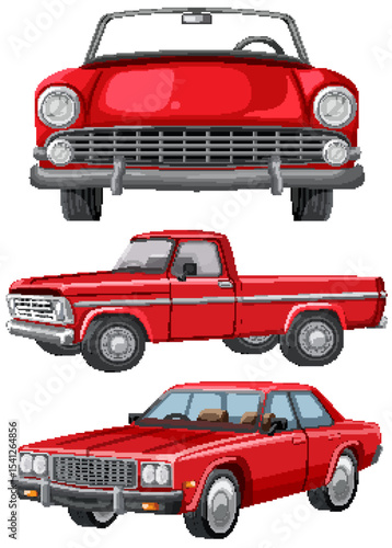 Classic Red Cars Vector Illustration Set