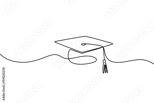 Single line drawing graduation cap minimalist design