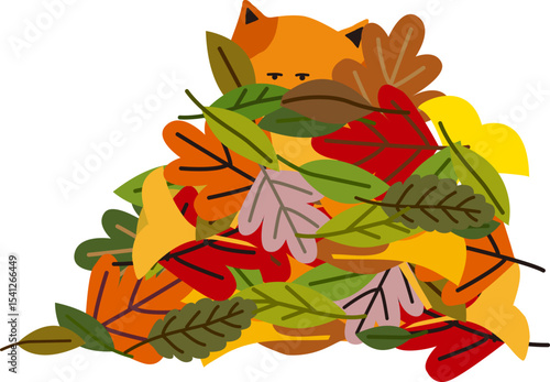 낙옆에 덮힌 고양이