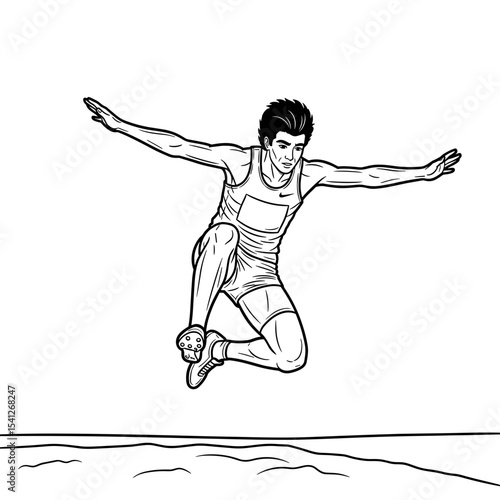 male athlete performing a long jump, focused mood, track and field sport, copy space