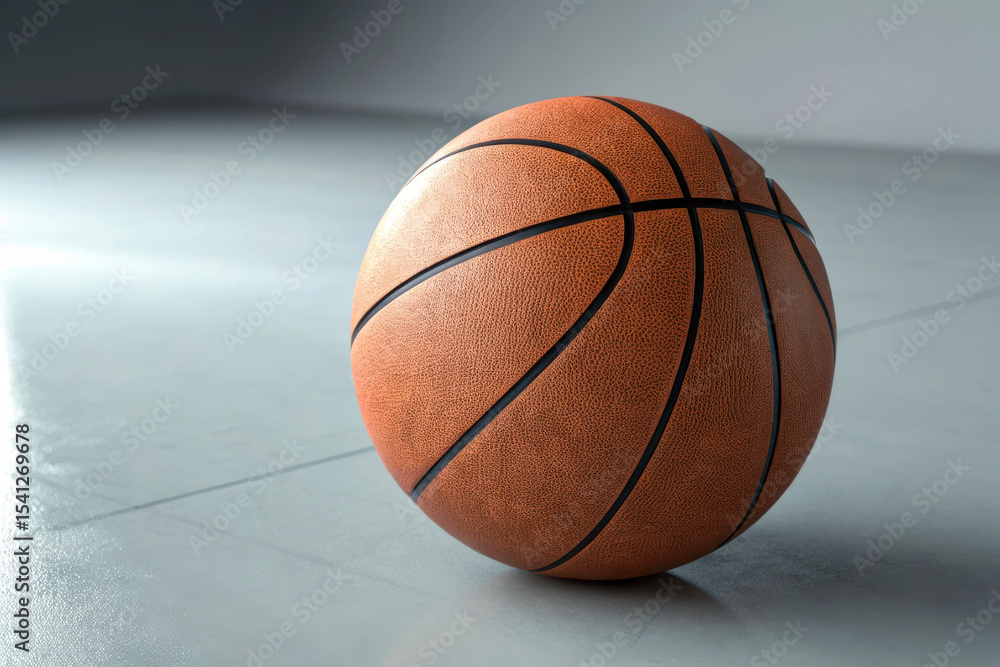 Fototapeta premium Single basketball on a gray floor