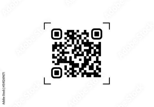 A centered QR code is surrounded by a white background with marker symbols and corner finders present