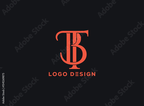 Elegant TB monogram logo with serif typography in bold orange on black background, ideal for premium branding, fashion identity, or luxury business logo design