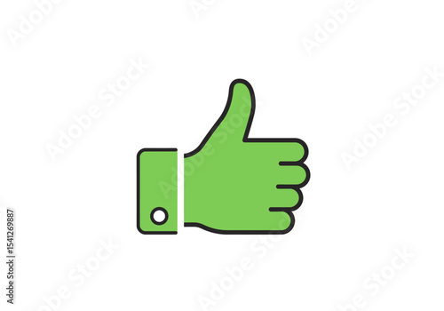 A green hand with a black outline gives a thumbsup on a white background