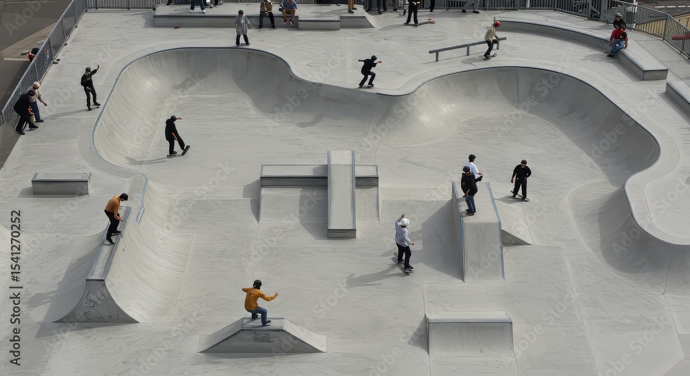 Obraz premium Skateboarders in Skatepark Doing Tricks