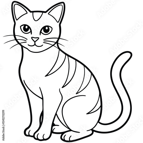 A cute black and white cartoon kitten vector illustration of a funny domestic pet