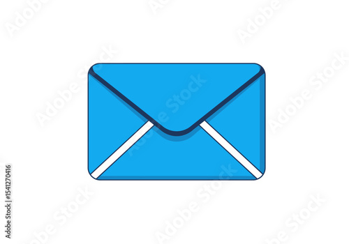 Blue envelope icon with white border and dark blue outline isolated on a white background