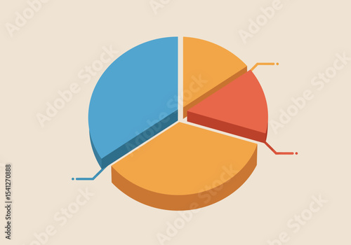 Pie chart showing four segments in blue orange and red with connecting lines