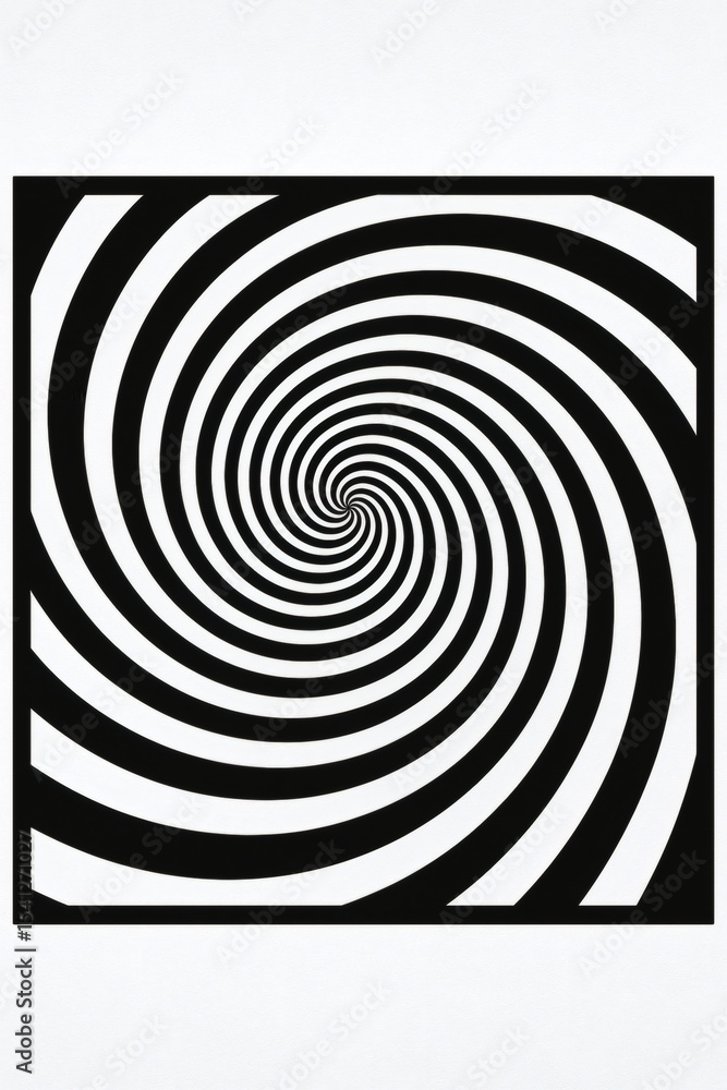 Obraz premium Abstract black and white spiral pattern creates a hypnotic, swirling effect, drawing the eye towards its center, offering an illusionary depth.