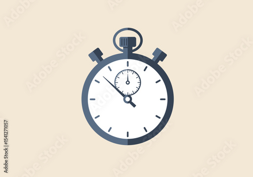 Stylized stopwatch with a white face navy frame and hands Minute hand points towards 10 second towards 2