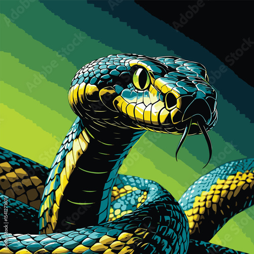 Detailed and realistic vector image of a venomous snake