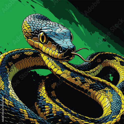 Detailed and realistic vector image of a venomous snake