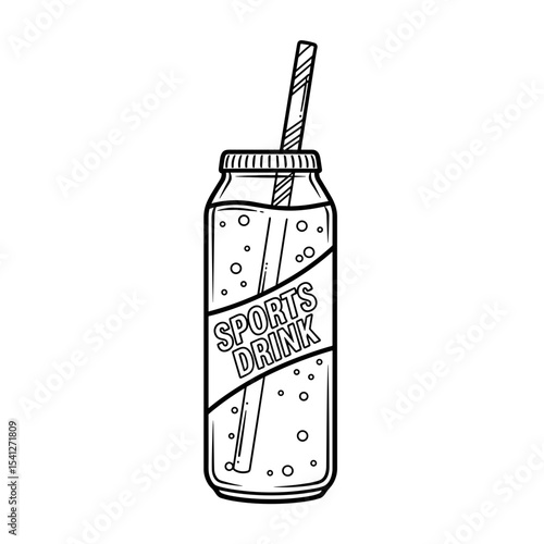 sports drink in a can with a straw, hydration, fitness beverage, copy space