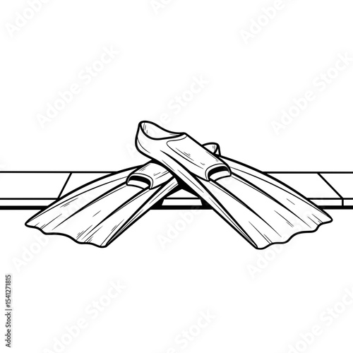 swimming fins on a poolside, aquatic sports equipment, leisure activity, copy space