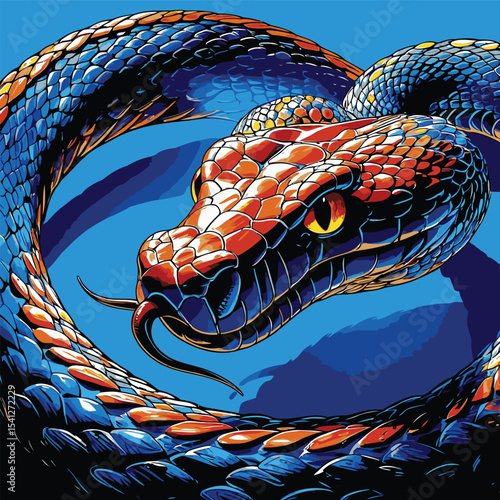 Detailed and realistic vector image of a venomous snake