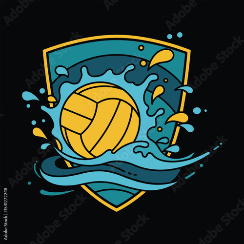 Water Polo Logo Vector with Ball in Water