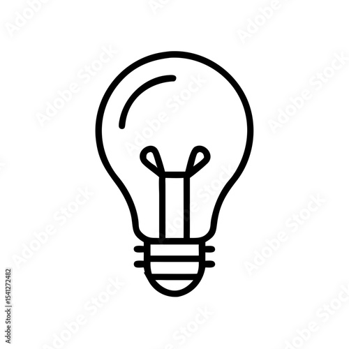 Light bulb icon in minimalist design, black outline, transparent background