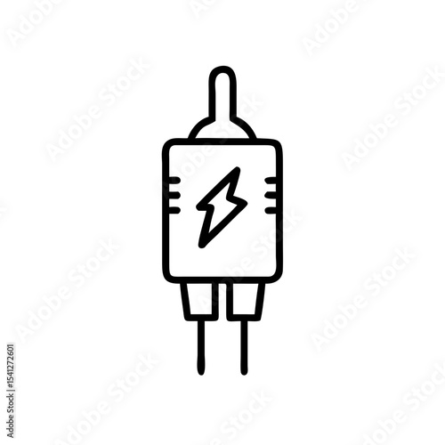 voltage regulator icon in minimalist style representing connectivity, black outline, transparent background