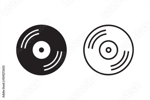Dual-style vector vinyl record icons with both filled and outlined music disc designs for retro audio concepts