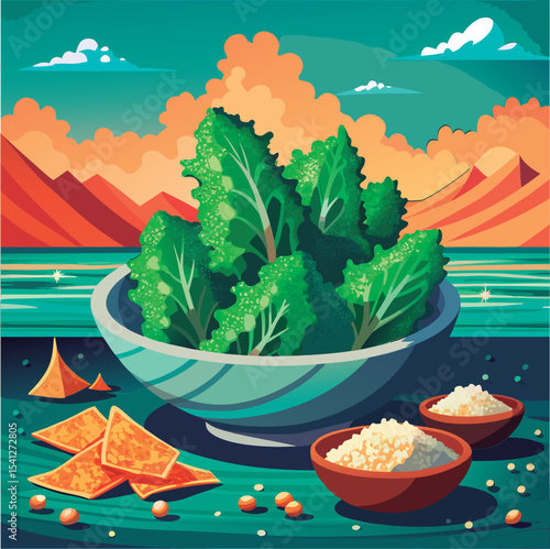 Fresh kale salad with snacks.