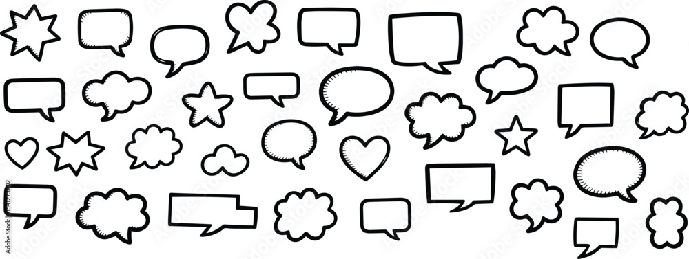 Fototapeta premium Hand Drawn Speech Bubbles and Doodle Shapes – Comic and Chat Icon Set