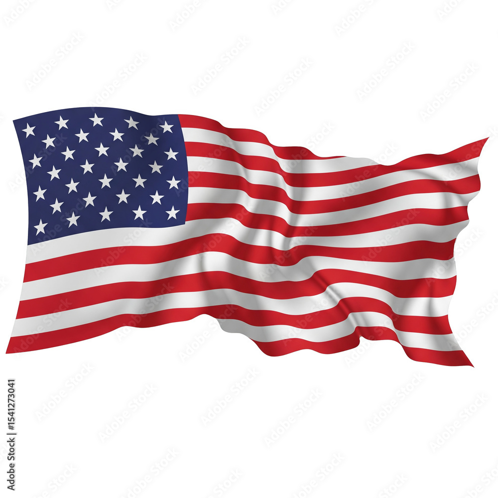Fototapeta premium Waving American Flag Red White Blue Stars Stripes Fabric Texture isolated on a transparent background