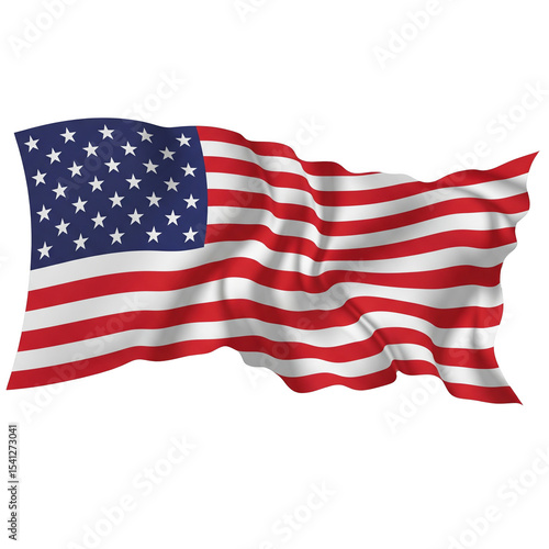 Waving American Flag Red White Blue Stars Stripes Fabric Texture isolated on a transparent background