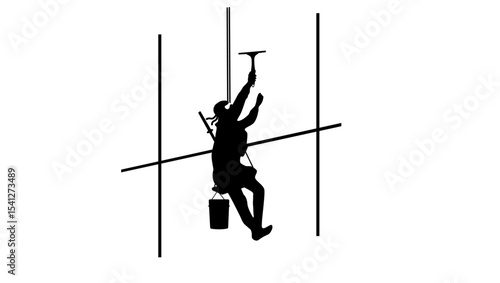 ninja Industrial alpinist, black isolated silhouette