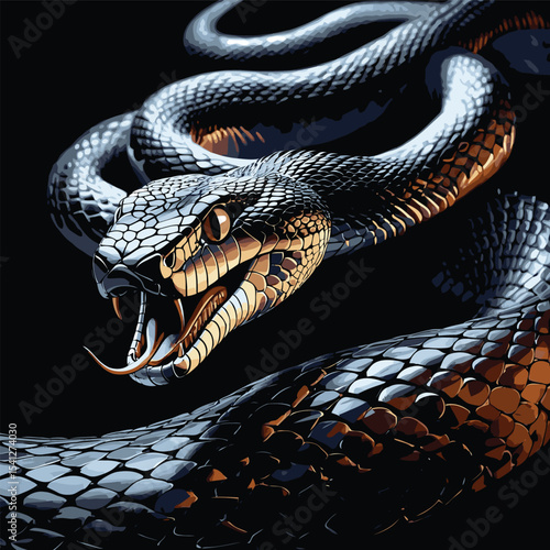 Detailed and realistic vector image of a venomous snake