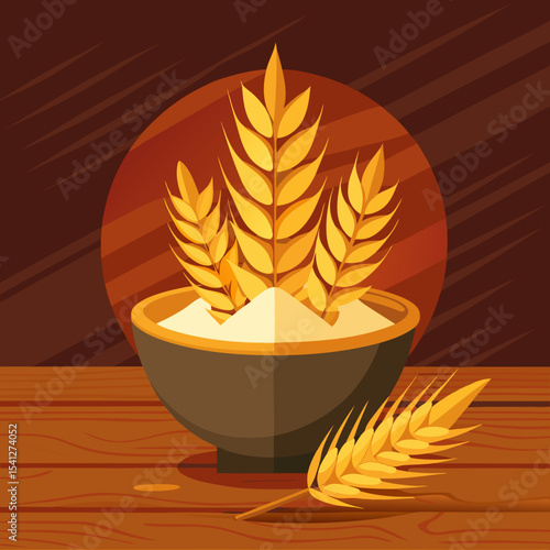 a bowl of wheat grains, whole wheat grains, golden wheat sheaf, rustic wooden background, natural lighting, detailed, cinematic, award winnin