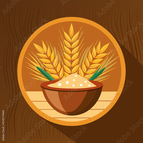 a bowl of wheat grains, whole wheat grains, golden wheat sheaf, rustic wooden background, natural lighting, detailed, cinematic, award winnin