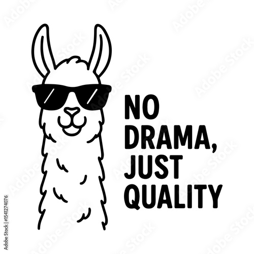 Focusing on Excellence No Drama, Just Quality with a Stylish Llama and Sunglasses Outline Vector Illustration, Ideal for Superior Products and Services