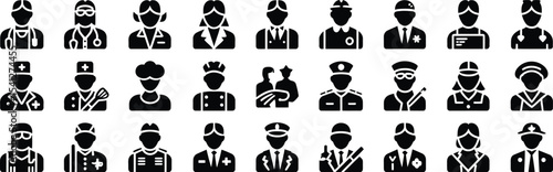 Police Officers Icons Set in Black Silhouettes for Law Enforcement and Protection 