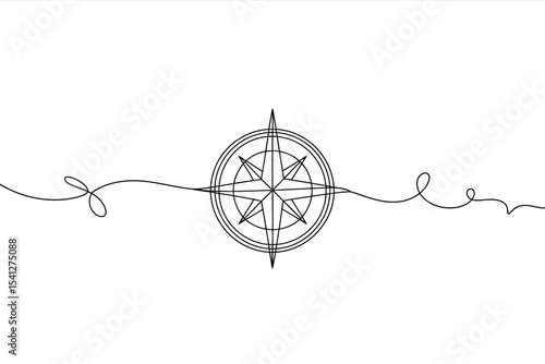 Single line drawing compass rose illustration