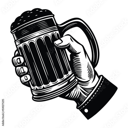 Hand Holding a Beer Stein Vintage Illustration