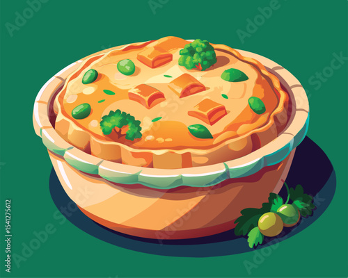 Delicious vegetable quiche in a dish.
